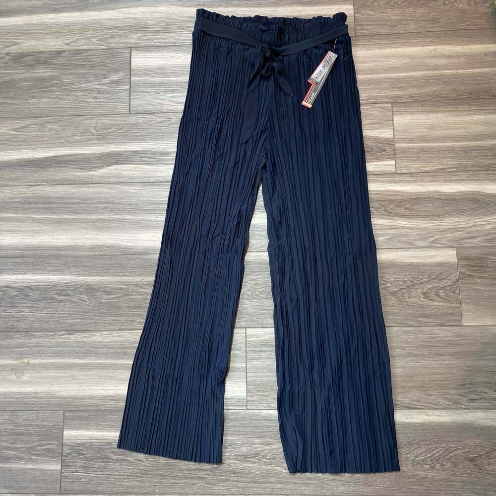 New Mix Pleated Wide Leg Trouser Pants with Tie Waist